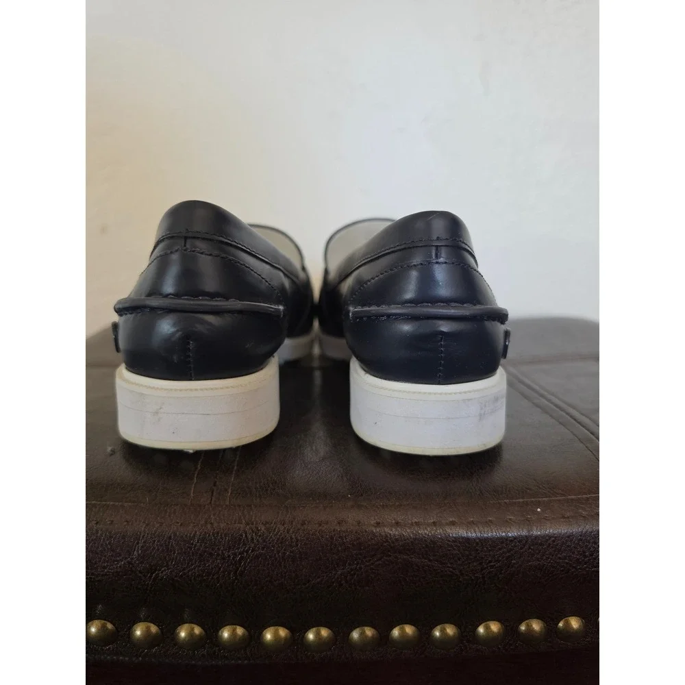 Tory Burch Navy Blue Leather Logo Minimalist Old Money Coastal Loafers sz 6